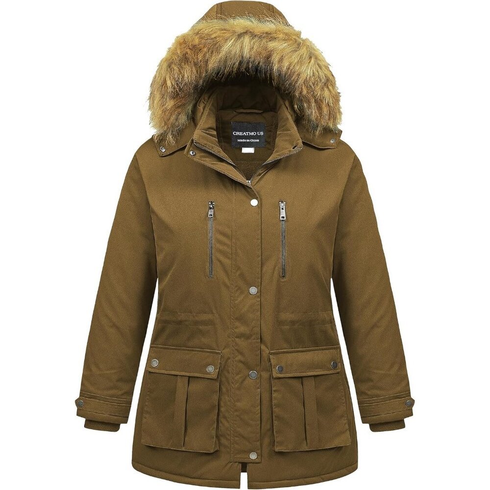 Women's Winter Warm Brown Waterproof Long Puffer Jacket Coat Thicken Fur Hood
